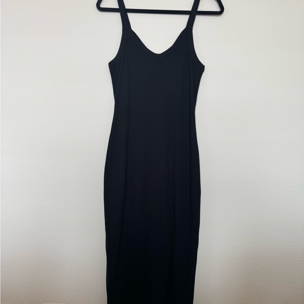 Marine Layer Lexi Rib Spaghetti Strap Dress - Black Ribbed Midi Dress